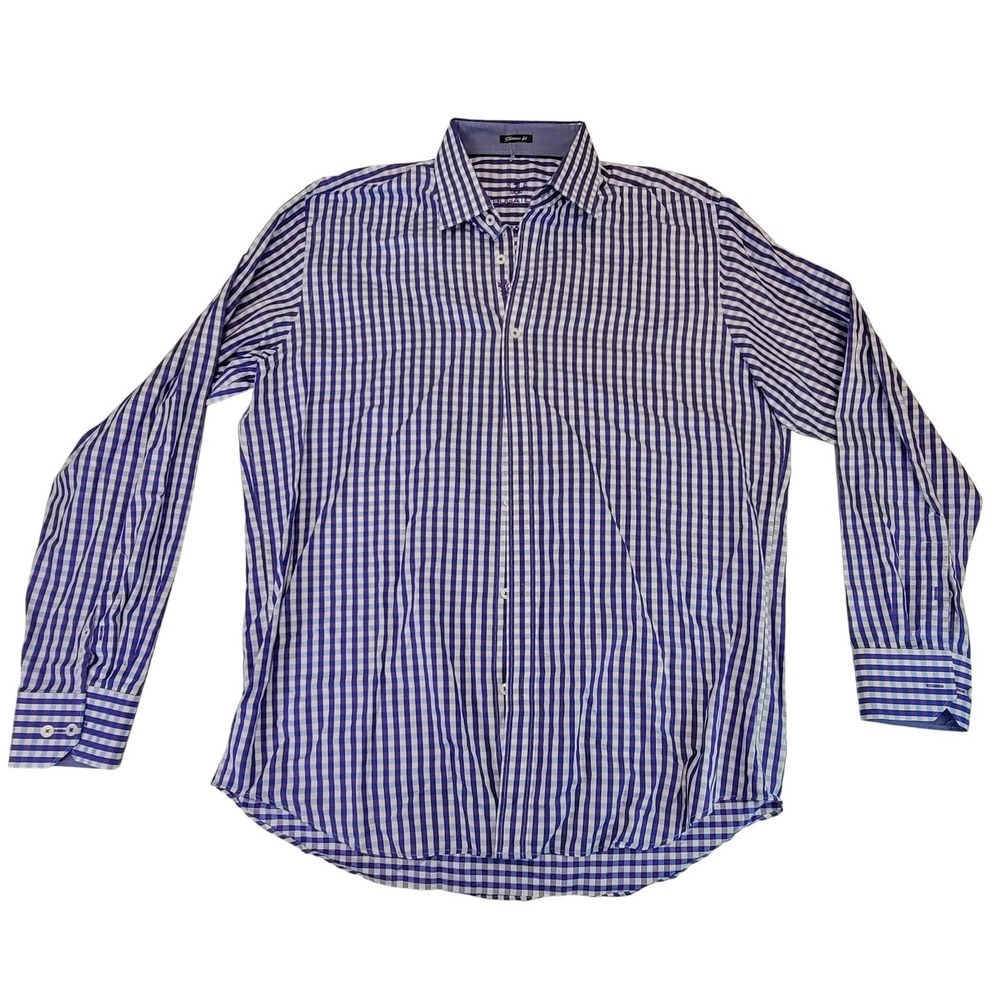 Bugatchi Uomo Mens Purple White Gingham Check Long Sleeve Button Down Shirt XL